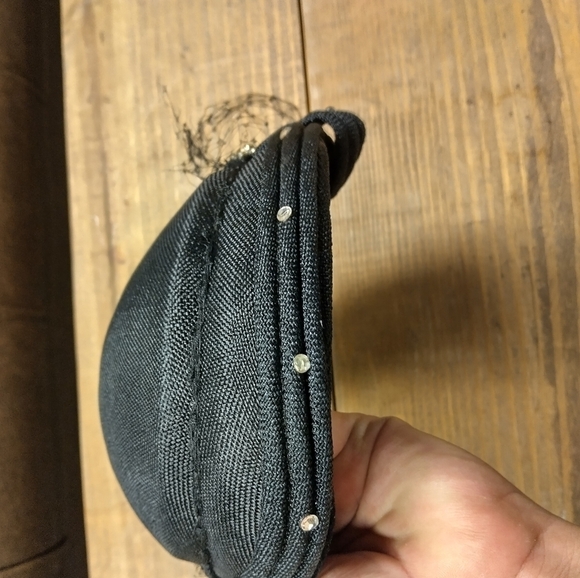 Women's Vintage Black Pill Box Hat with Sparkly Rhinstones - Picture 4 of 9